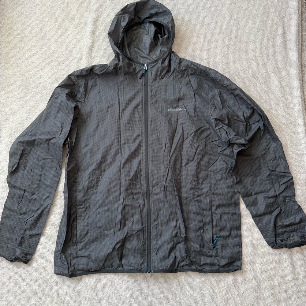 Eddie Bauer Men’s Medium Charcoal Gray Hooded Windbreaker Packable Jacket